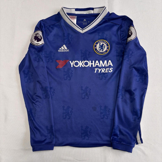 Chelsea 2016/17 Adidas Home Long Sleeve Hazard #10 Shirt | Kids 9-10 Years